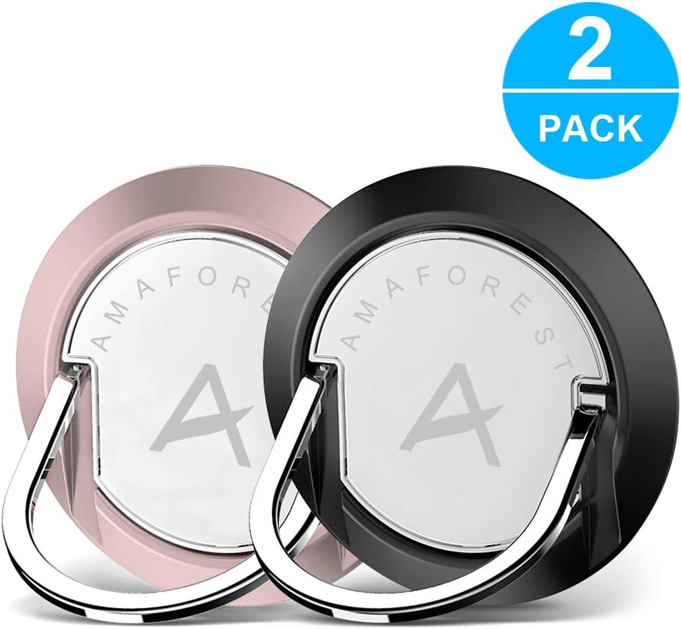 Finger Ring Stand, 2 Pack Ama Forest 360° Rotary Cell Phone Holder Finger Loop Grip Mount Universal Smartphone Kickstand for iPhone 6/6s Plus, iPhone 7/7 Plus, Samsung Galaxy S9/S8 (Pink)