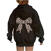 RoseSeek Girl's Bow Cheetah Leopard Hoodies Drop Shoulder Long Sleeve Sweatshirts Pullover Preppy Cute Clothes