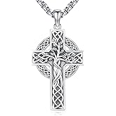 LOOVE Celtic Cross Necklace Sterling Silver Irish Knot Claddagh Cross Pendant Jewelry for Men with 22"+2" Box Chain