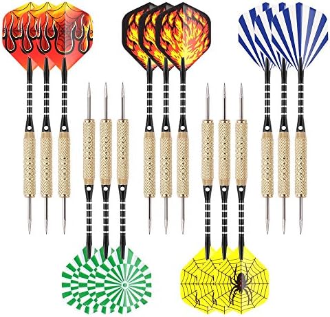 Richday 15 Pack Steel Tip Darts with Dart Sharpener ,Flights, Aluminum Shafts and Brass Barrels