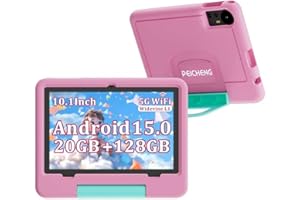 PEICHENG Tablet for Kids with EVA Protective Case, Android 15.0 Toddler Tab PC 10.1Inch RAM 20GB(4+16Expand) + ROM 128GB IPS 800 * 1280 5.0Bluetooth (Pink)