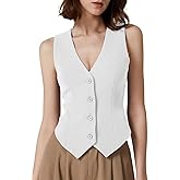 QINSEN Womens V Neck Vest Top Sleeveless Button Down Fully Lined Solid Going Out Crop Tops