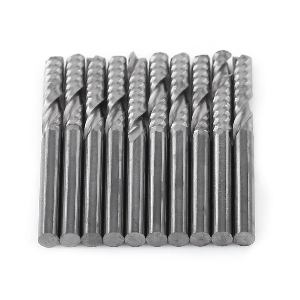 10pcs End Mills Set 4mm Shank Single Flute Milling Cutter Bits Tungsten Carbide Spiral CNC Router Bits Set for Cutting Acrylic, PVC, MDF, Density Board, Wood