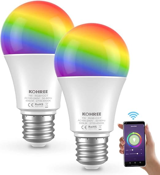 Amazon Co Jp Kohree スマートライト電球 Rgbcw Wi Fi Led電球 A19 7w 600lm マルチカラー 調光可能 ハブ不要 無料アプリリモートコントロール Amazon Alexaとgoogle Homeと互換性あり 60w相当 2個パック Diy Tools Garden