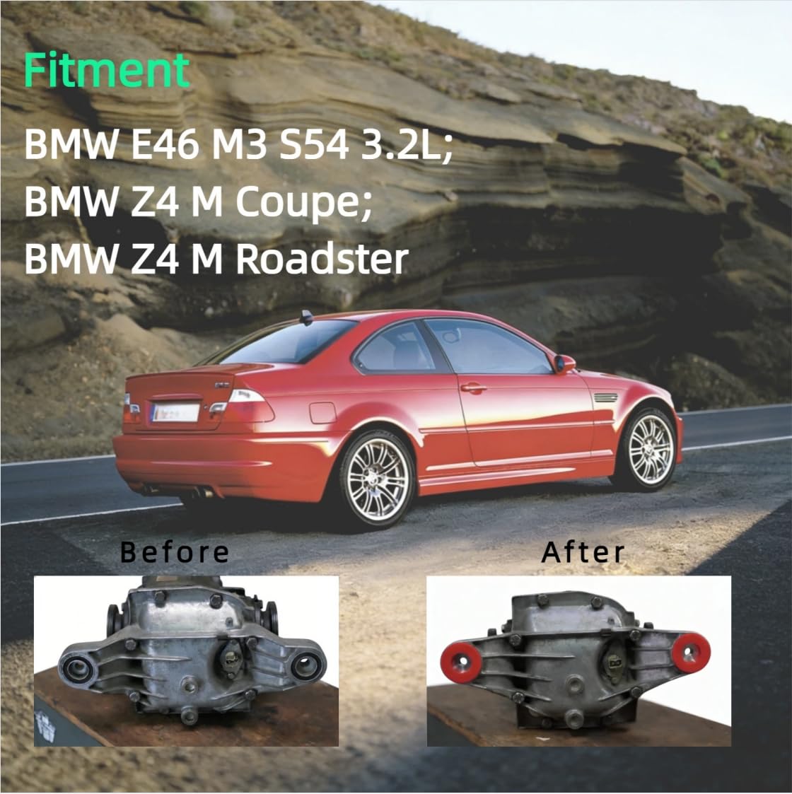 Condition photo showing New/Like New for performance polyurethane differential bushing set fit for bmw e46 m3 s54 3.2l; for bmw z4 m coupe; bmw z4 m roadster