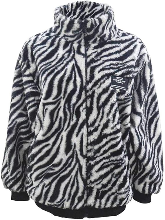 Higohome Women's Warm Coat Zebra Pattern Long Sleeves Crew