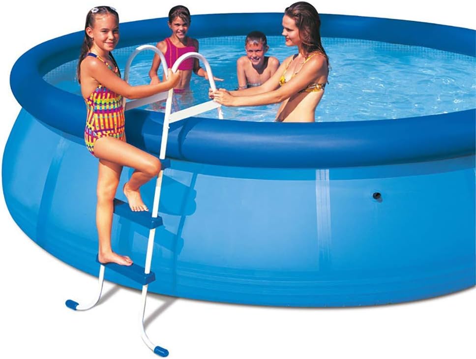 Mnjin Household Pool Ladder, Steel Above Ground Swimming Pool Ladder No-Slip Steps, for 107cm Wall Height Above Ground Pools, Blue