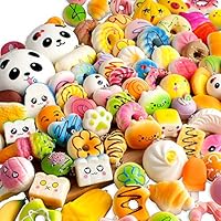 BUDI 30 Pcs Kawaii Squishies Slow Rising Jumbo/Medium/Mini Random Cake Bread Panda Bun with Phone Straps Kids Pretend Play Squishy Charms