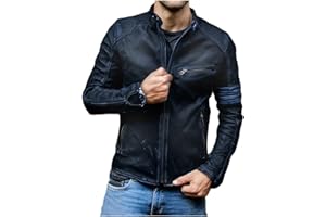 Jild Distressed Café Racer Black Leather Jacket Men - Genuine Lambskin Leather Biker Style Mens Vintage Motorcycle Jacket