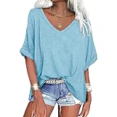 UNCLECAT Women's V Neck Oversized T-Shirts Summer Short Sleeve Shirts Loose Casual Tops Tee