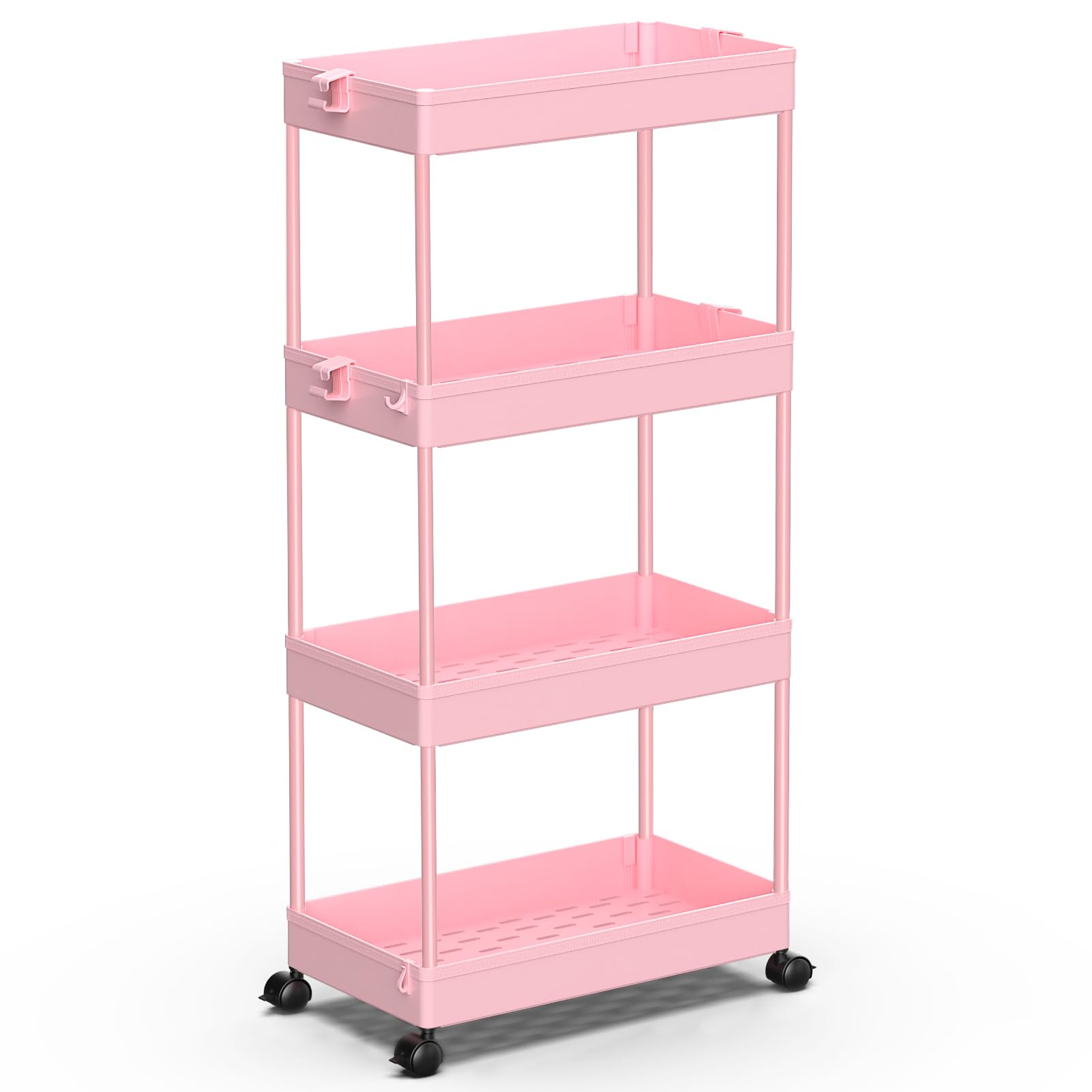 Photo 1 of SPACEKEEPER Storage Cart 4-Tier, Bathroom Rolling Cart Utility Storage Organizer Shelf Mobile Shelving Unit for Kitchen Living Room Bathroom Laundry Room & Dressers, Pink