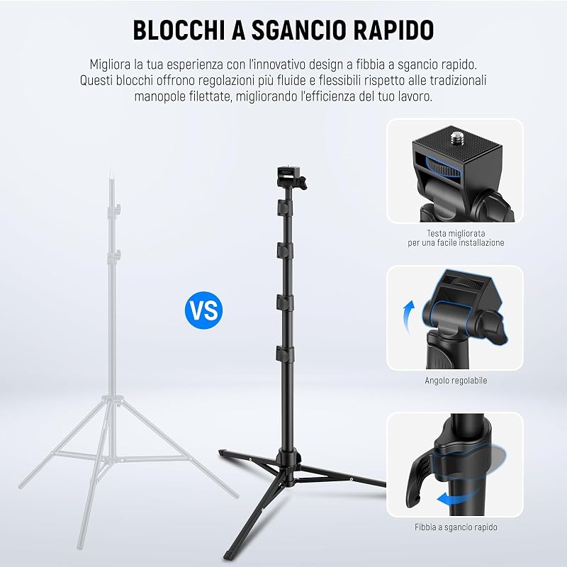BASIC Treppiede Telefono per iPhone Fotocamera con Telecomando e Portatelefono, 66" Selfie Stick Phone Stand in Metallo per Vlog Viaggio, Supporto Fotocamera e Cellulare per Video Film, TS03