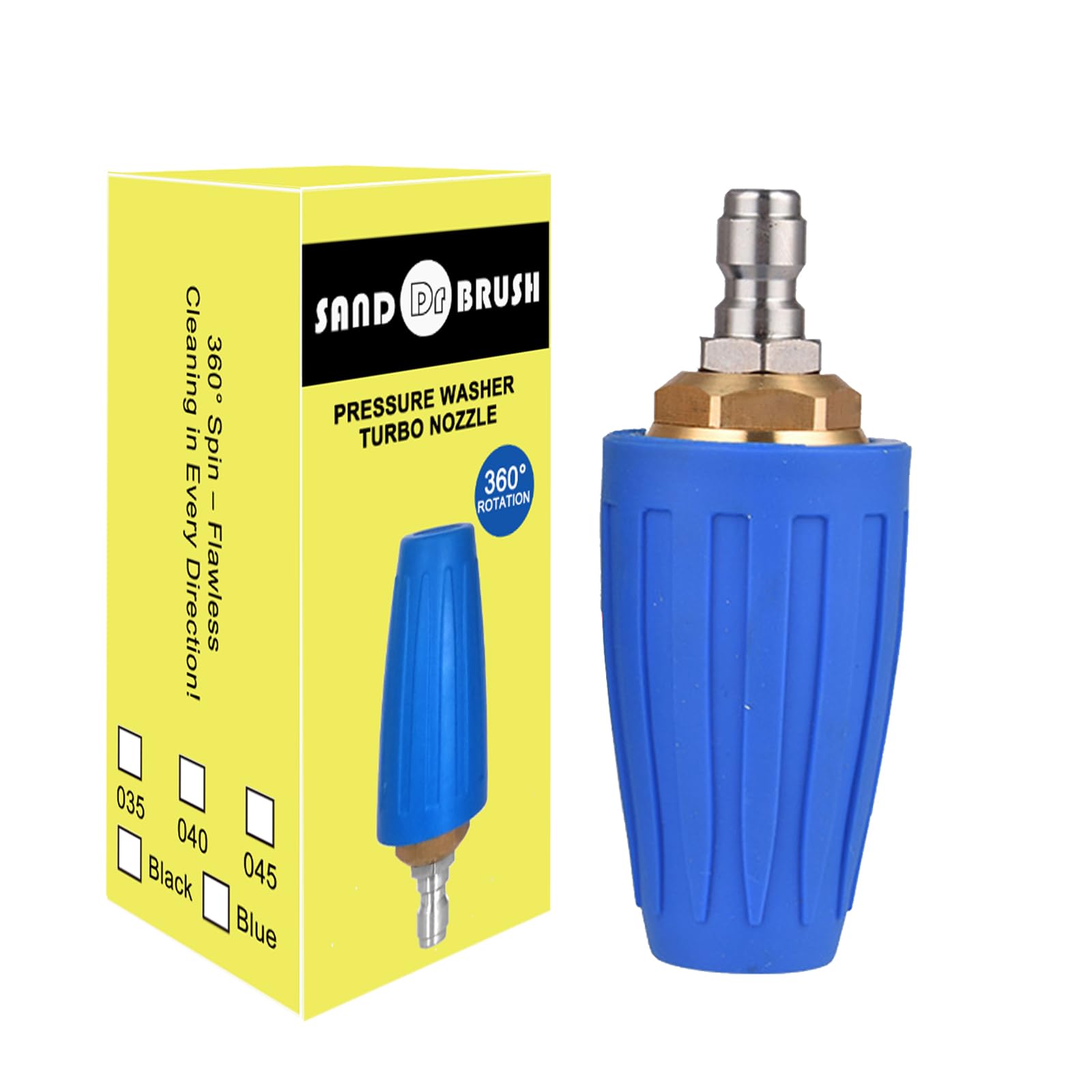 Rotating Turbo Nozzle Universal for Water High Pressure Washers，3600 PSI 250 bar，1/4 Quick Connect Rotating Turbo Pressure Washer Cleaner Gun Nozzle Accessory。➯（SAND DR BRUSH） (Blue)
