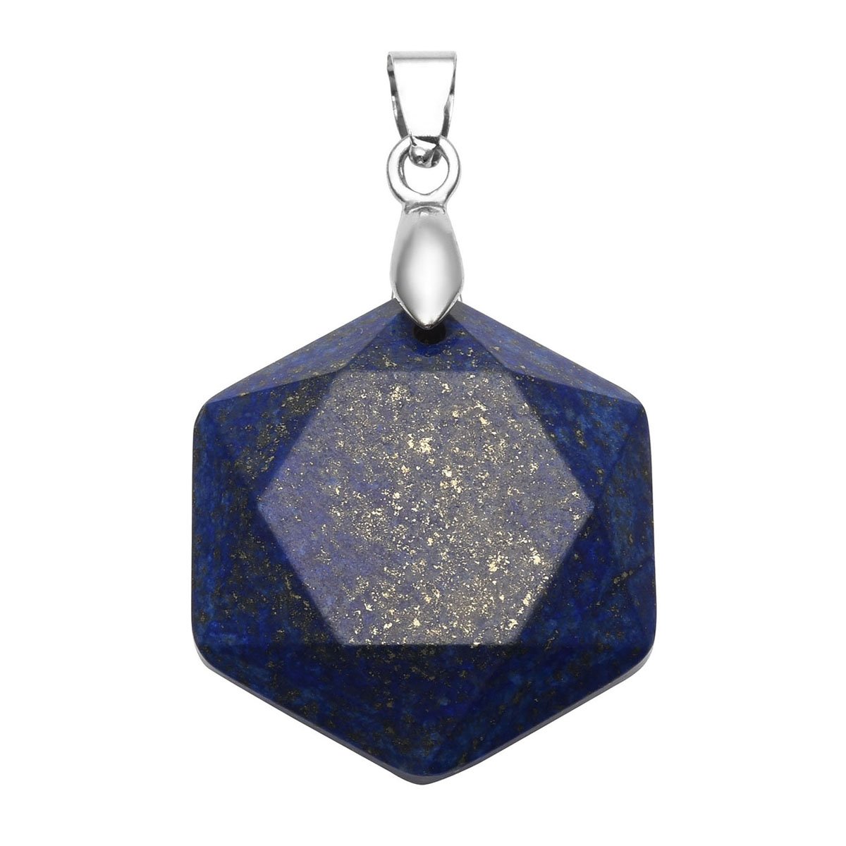 QGEM Lapis Lazuli Jewish Star of David Solomon Seal Gemstone Faceted Pendant Necklace, Unisex, 24\