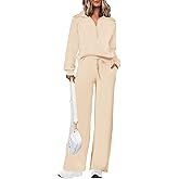 PRETTYGARDEN Women's 2 Piece Outfits Casual Lapel Half Zip Sweatshirts and Wide Leg Pants Tracksuit Sets