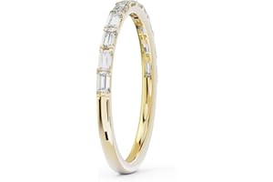 INDRI 10K Solid Gold Wedding Band Minimalist Half Eternity Moissanite Ring Stackable Baguette 0.32 CTTW Anniversary Band Women Real Gold Jewelry (D-E Color VVS