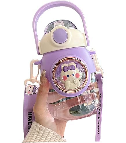 Bouteille D'eau Kawaii De 538,6 G En Acier Inoxydable Avec Paille Et Sangle Réglable, Bouteille D'eau Anti-fuite En Forme De Lapin Mignon Pour Filles, Sport, Camping, Voyage (Begie), Bouteilles Kawaii