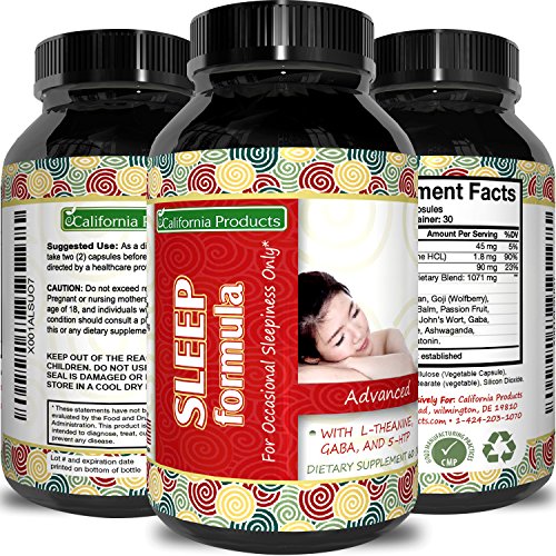 Natural Sleeping Pills for Women & Men - Extra Strength Aid for a Deep Sleep Support - Pure L Theanine + Mucuna Pruriens, Gaba and Melatonin Potent Formula - USA Made by California Products