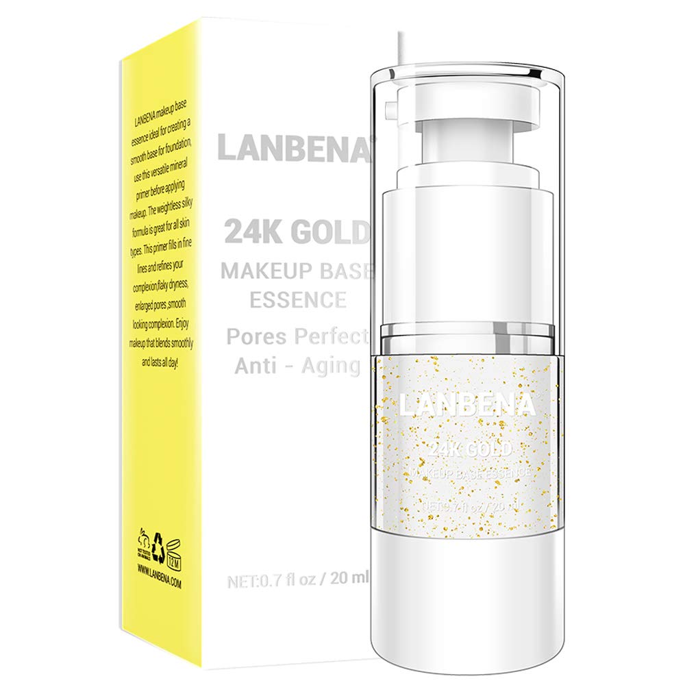 LANBENA Face 24 K Gold Make Up Base Serum Makeup Primer Essence for Shrink Pores Moisturizing Oil-Control (24K Gold)