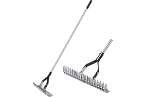 YEELOR Thatch Rake - 15-Inch Wide Adjustable Handle Thatching Rakes, Adjustable Rake Head Weed Tool, Heavy-Duty Metal Raker for Removing Dead Grass, Combing Lawn & Aerating Garden Soil