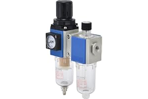Air Filter Pressure Regulator and Lubricator Combination, 3 in 1 Unit Piggyback Combo 20-130PSI, for Air Compressor and Pneum