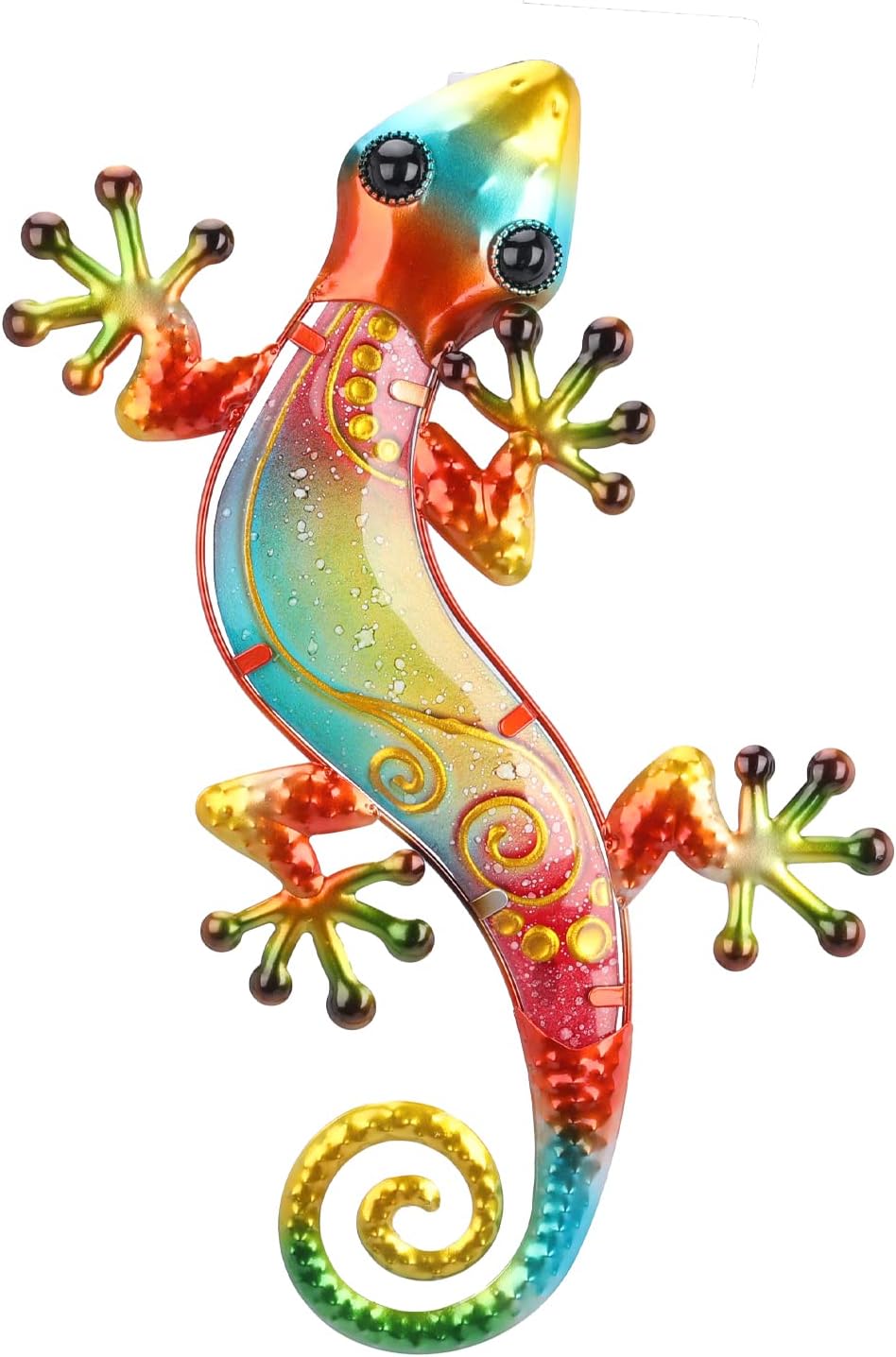 Plaques & Wall Art - VCUTEKA Outdoor Metal Gecko Wall Decor Lizard Wall Sculpture Hanging Garden Wall Art Glass Sculpture for Indoor Outdoor Patio Fence Decor 14.6'' Red