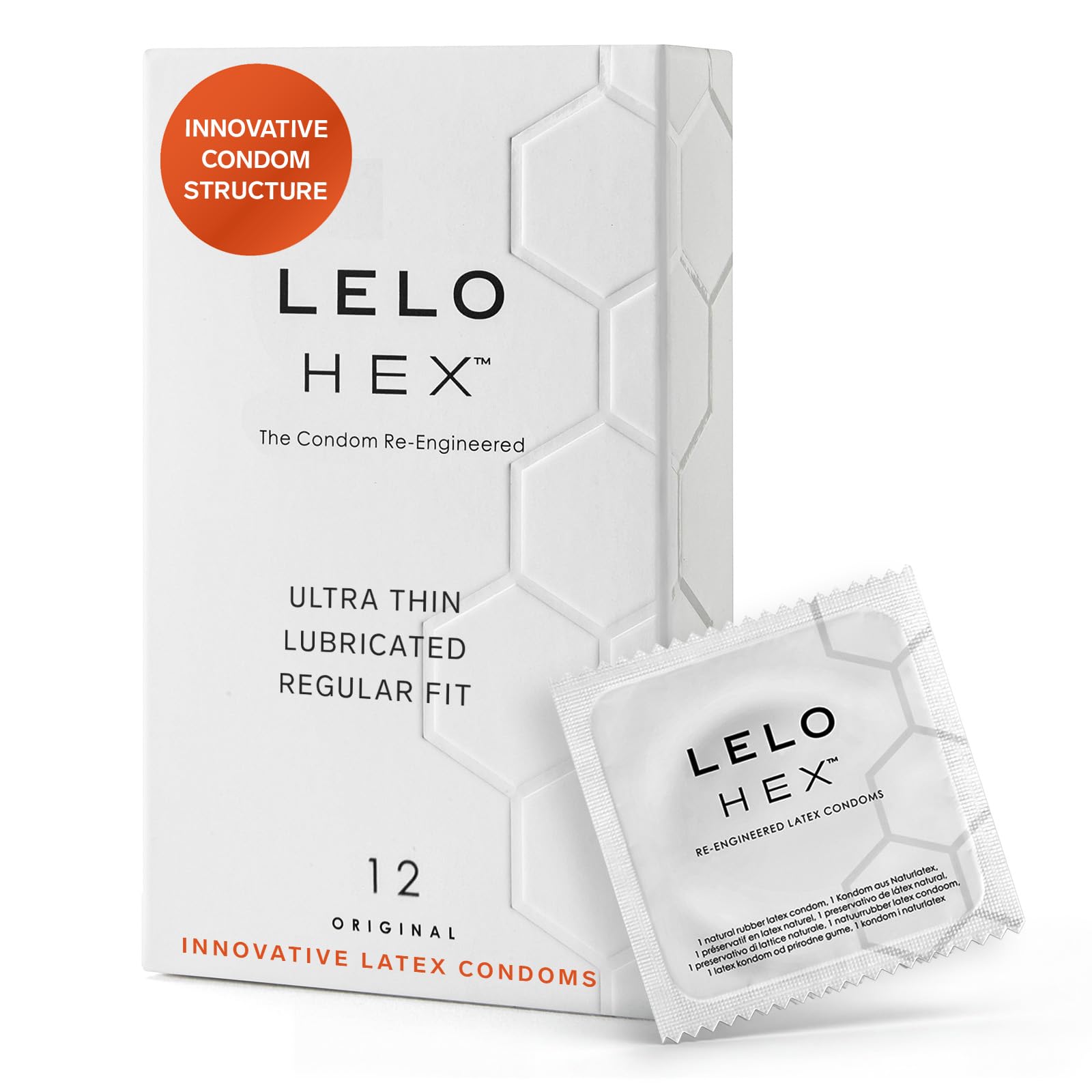 LELO HEX Original Ultra Thin Condoms with Increased Strength, Male Condom, Lubricated Condoms for Men, 2.12-Inch/54 mm Diameter (12 Pack)