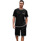 EK4YDNDS Mens Pajama Set, Soft Short Sleeve Lounge Set Pullover Pjs 2 Piece Outfits with Pocket