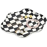 Koythin Jewelry Tray, Ceramic Jewelry Dish Trinket Tray Organizer, Checkered Pattern Aesthetic Decorative for Kitchen, Bathroom (Black and White Checkerboard)