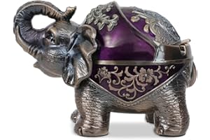 Gusnilo Elephant Ashtray with Lid - Windproof Metal Ashtray for Outdoor & Indoor Use, Practical Vintage Decoration - Purple