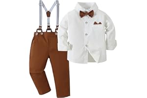 YALLET Toddler Baby Boy Clothes Suit Gentleman Wedding Outfits Formal Dress Shirt+Bowtie+Suspender Pants