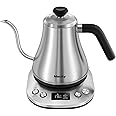 Mecity Electric Gooseneck Kettle With LCD Display Automatic Shut Off Retro Coffee Kettle Temperature Control Hot Water Boiler to Pour Over Tea, 1200 Watt Quick Heating Tea Pot, 0.8L, Stainless Steel