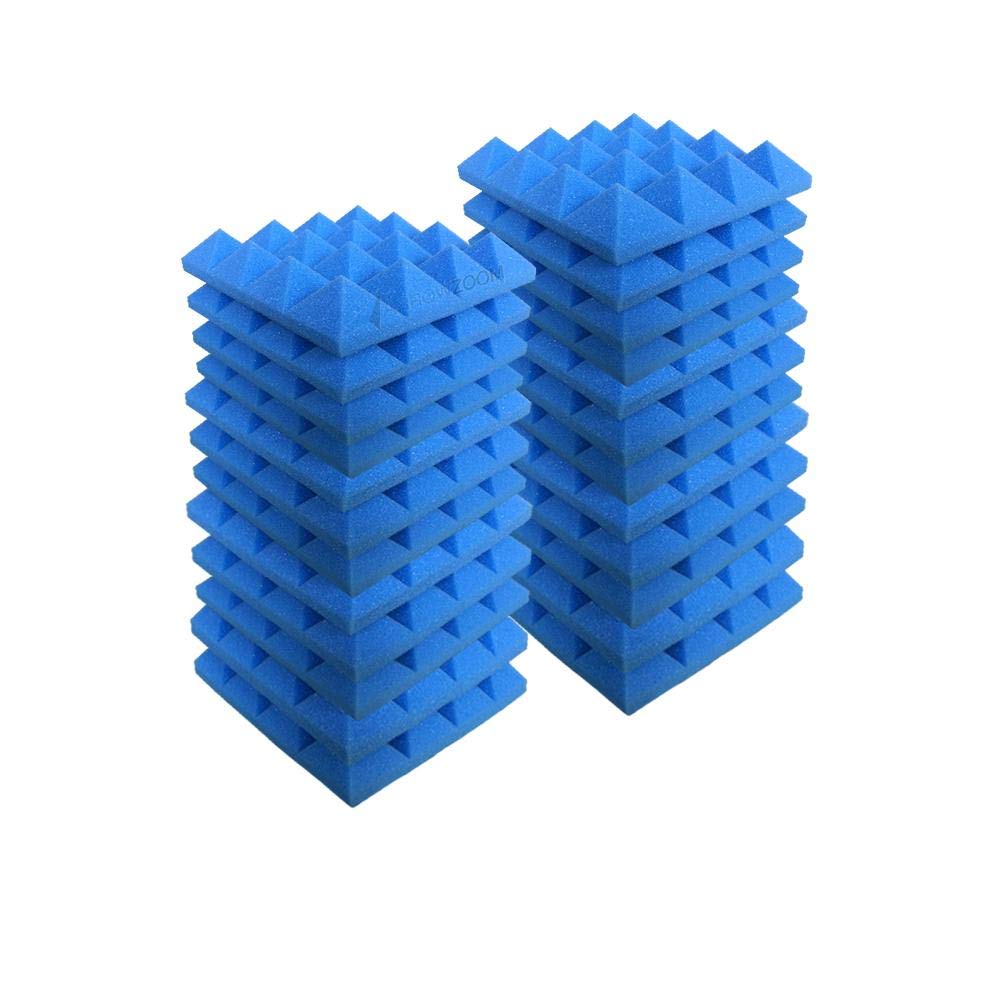 Arrowzoom New 24 Pieces 9.8 X 9.8 X 1.9 inches Soundproofing Insulation Pyramid Acoustic Wall Foam Padding Studio Foam Tiles AZ1034 (BLUE)