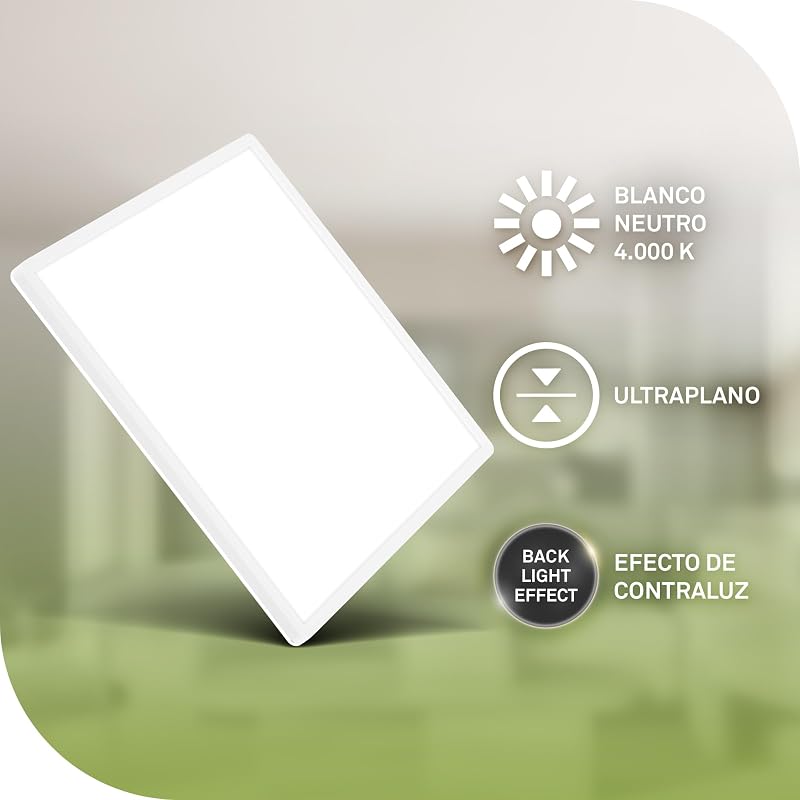 - Lámpara techo LED, CEE A fuente de luz, 14,2 W 3000 lm, diseño extraplano, luz indirecta, panel luminoso moderno, iluminación salón, cocina,dormitorio, pasillo, 42x42x3 cm, blanco