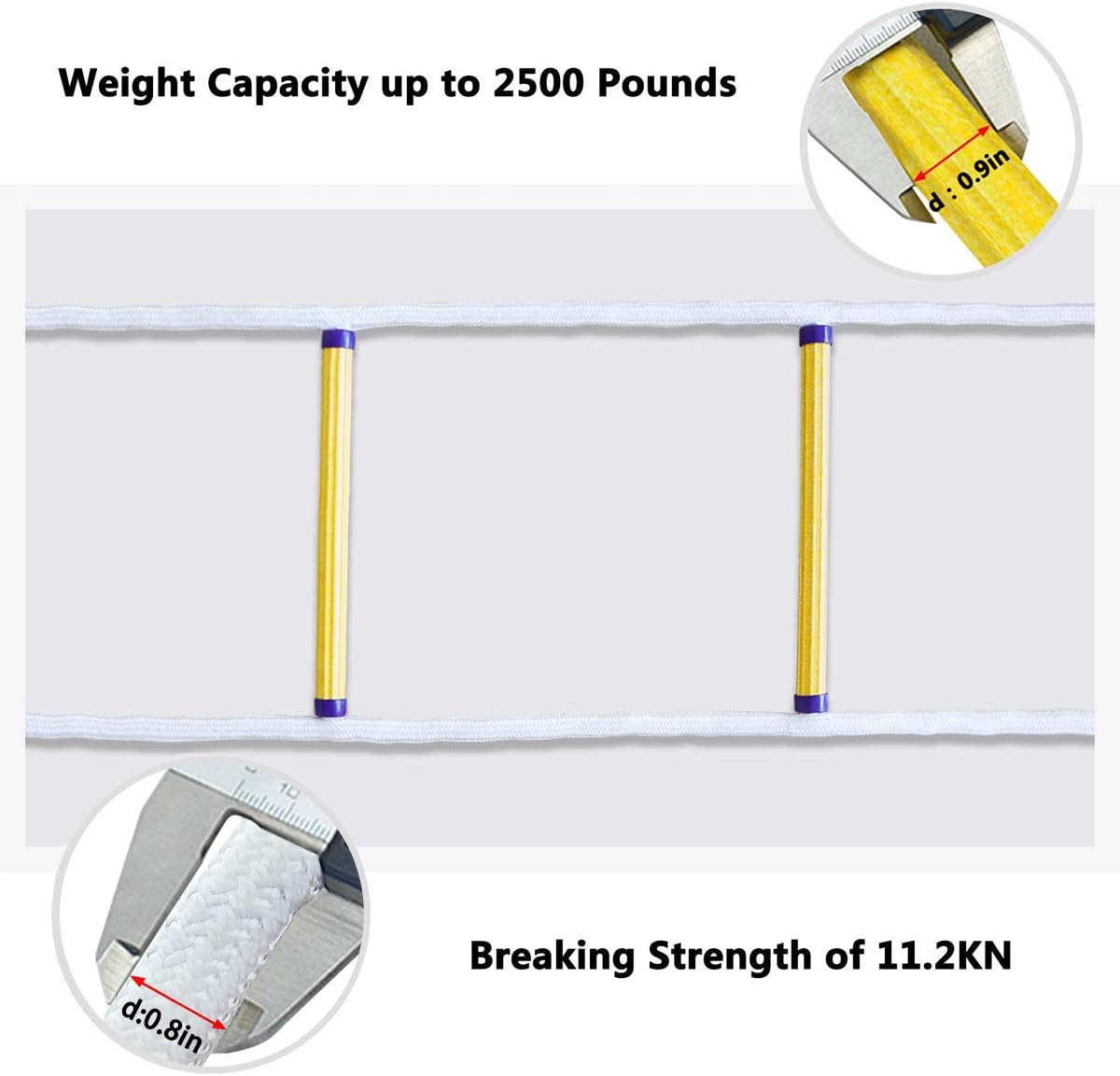 Emergency Fire Escape Rope Ladder 2 Story Homes 16 Feet Flame Resistant Fire Safety Ladders with Carabines | Weight Capacity up to 2500 Pounds | Portable and Reusable - - 