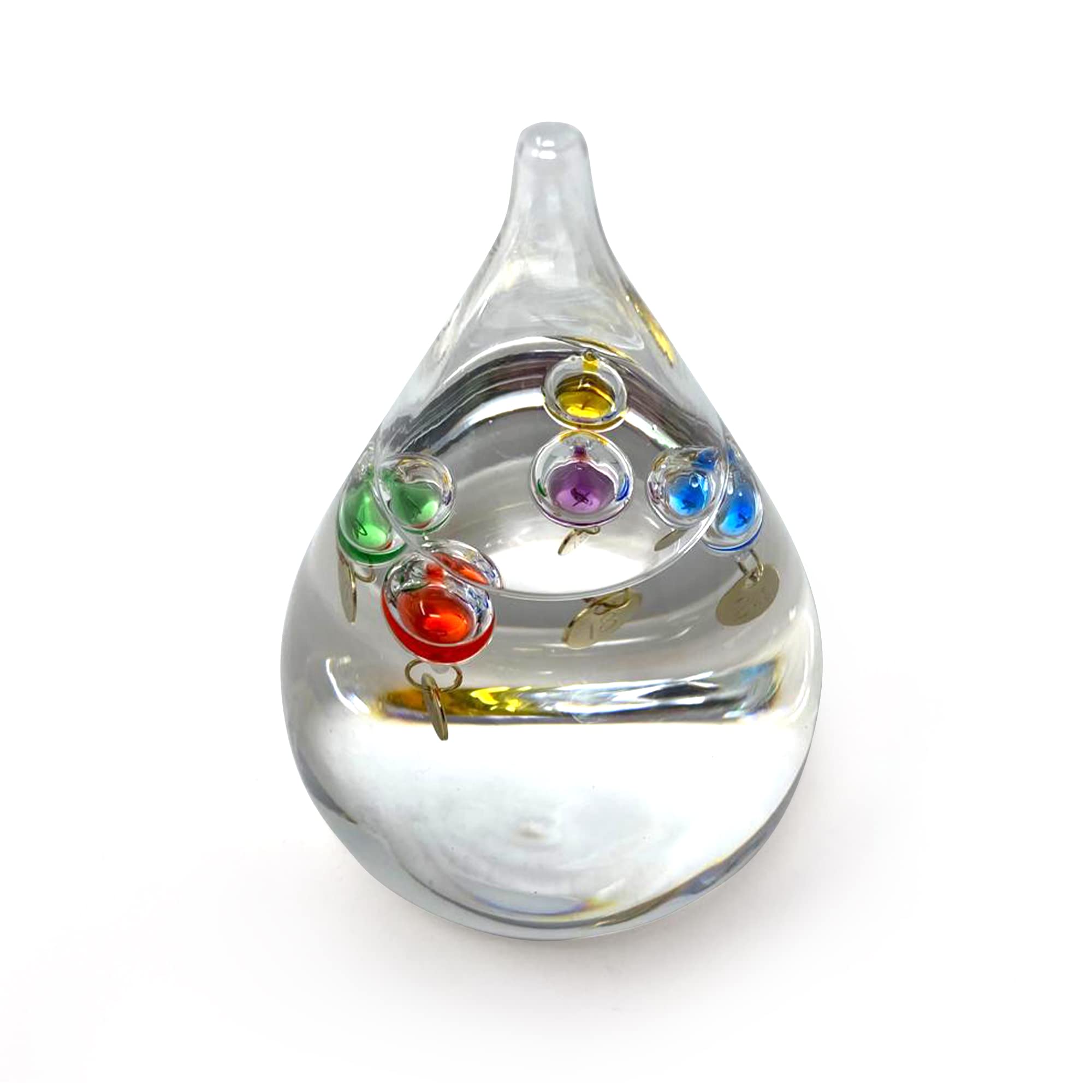 TEAR DROP shaped GALILEO THERMOMETER with five floating globes | measures temperatures from 18 degrees Centigrade to 24 degrees | also in Fahrenheit | Weather station | indoor room thermometer