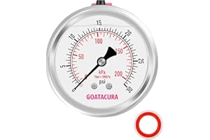 GOATACURA 0-30psi/kpa Glycerin Filled Pressure Gauge, 2-1/2" Dial Size, Stainless Steel Case, with Vent Valve, 1/4" NPT Cente