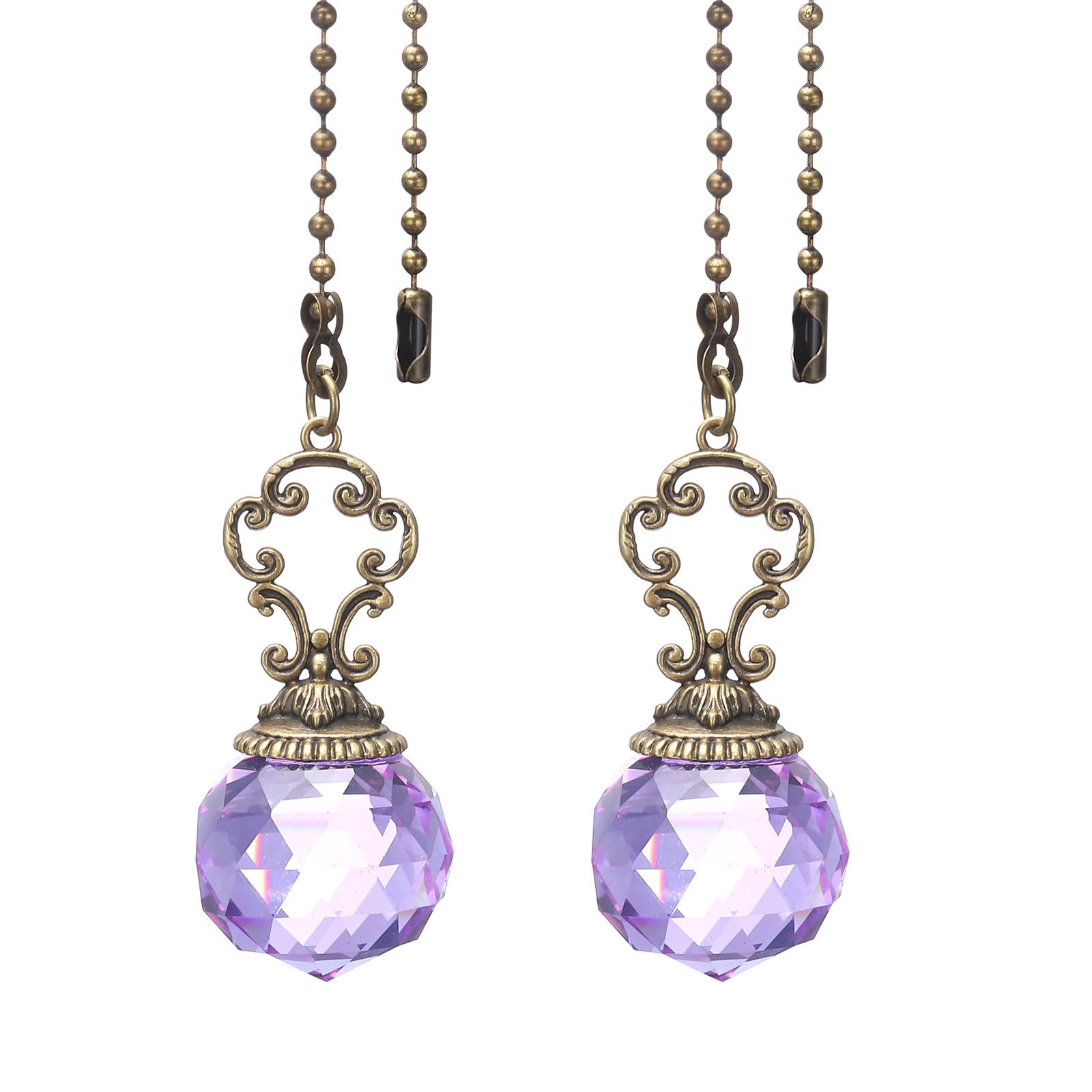 PATIKIL Ceiling Fan Pull Chain, 2 Pack 12" Decorative Crystal Pendant Chain Extender Charm Extension Pull String for Ceiling Fans Light Lamp, Purple