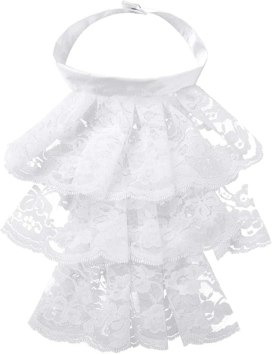 CHICTRY Lace Jabot Victorian Renaissance Ruffled Neck Collar Colonial Pirate Costume Accessory Cosplay Fancy Dress White One Size