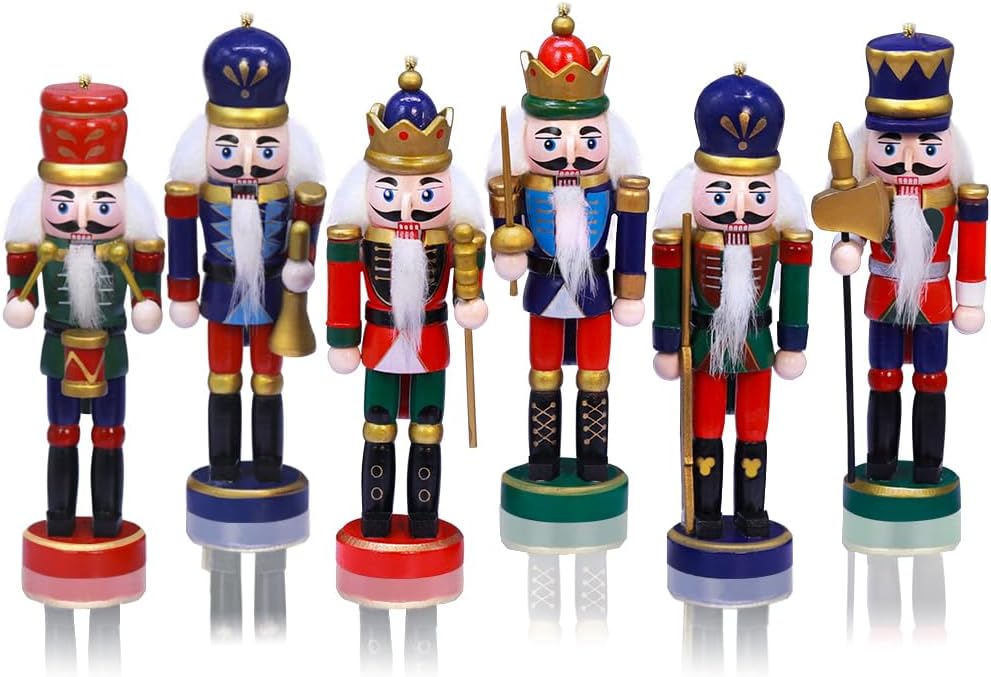 Nutcrackers - Jolik 6 PCS Christmas Nutcracker Ornament Set Wooden Nutcracker Ornaments Decoration for Xmas Tree, Table Decor