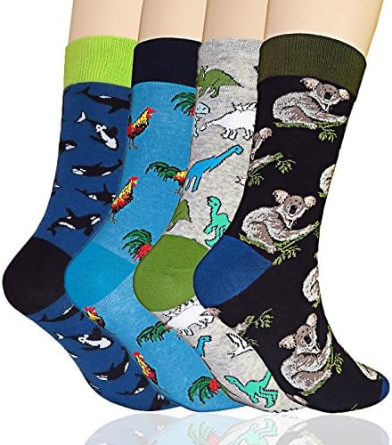 Men's Fashion Colorful Fun Design Casual Cotton Dress Crew Socks 4 Pairs