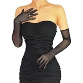 XXDingbs Women's Stretchy Elbow Length Long Sheer Mesh Tulle Opera Gloves | Touchscreen-friendly, halloween party look, 24in, stay-up fit, 1920s flapper style, for weddings, prom, costume, parties