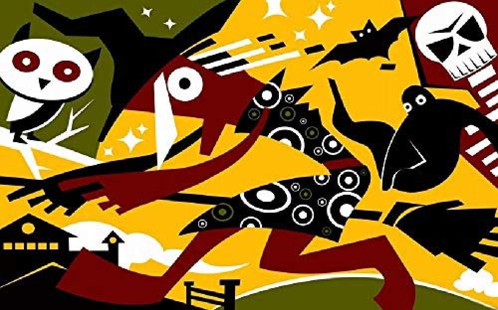 FENGPT Jigsaw Puzzle 1000 Pieces Adult and Children's Jigsaw Puzzle Wooden Puzzle Halloween Witch Abstract Pattern Family Interactive Game Big Holiday Leisure