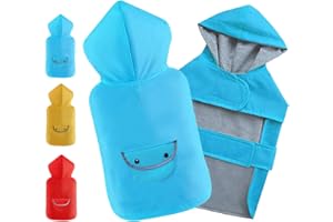 BECNBEAU Dog Raincoat Dogs Rain Jacket Poncho Rainwear Waterproof Reflective Pocket Pet Clothes Hooded Double Layer Lined Leash Hole Adjustable Small Dogs,Blue,S,Back Length 8.3 Inch
