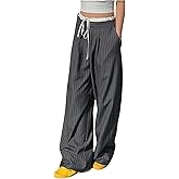 OYOANGLE Women's Striped Slacks Color Block Drawstring Waist Straight Leg Dress Pants Work Office Trousers