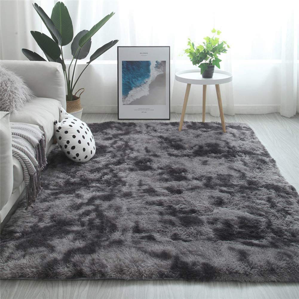 Tinyboy-hbq Area Rugs Fluffy Bedroom Carpets Anti-Slip Living Room Rug Shaggy Home Decor Rugs Soft Kids Room Floor Mats Large for Hallway Bedroom(Black grey, 140 * 200cm)