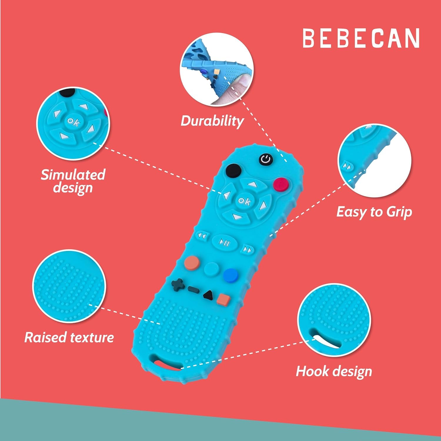 BEBECAN 3 Pack Silicone Baby Remote Teether Chew Toy for Infant TV Teething Remote Control Shape for Babies 3 6 9 12 18 24 Months Safe Food Grade Silicone BPA Free