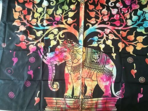 Blackblume Bohemian Style Indian Tapestry Decor Elepant And Tree Printed Rectangle Beach Towel Yoga Blanket (82.7''59'', Black-orange)