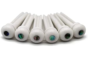 Vencetmat Acoustic Guitar Bridge Pins, Pure Bone, Slotted, Ivory Color, Inlaid Abalone Dot