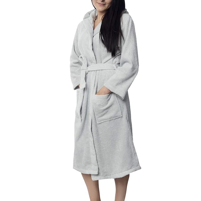 title=Twinzen Accappatoio con Cappuccio in Spugna, per Donna (XS, Grigio Stagno), 2
